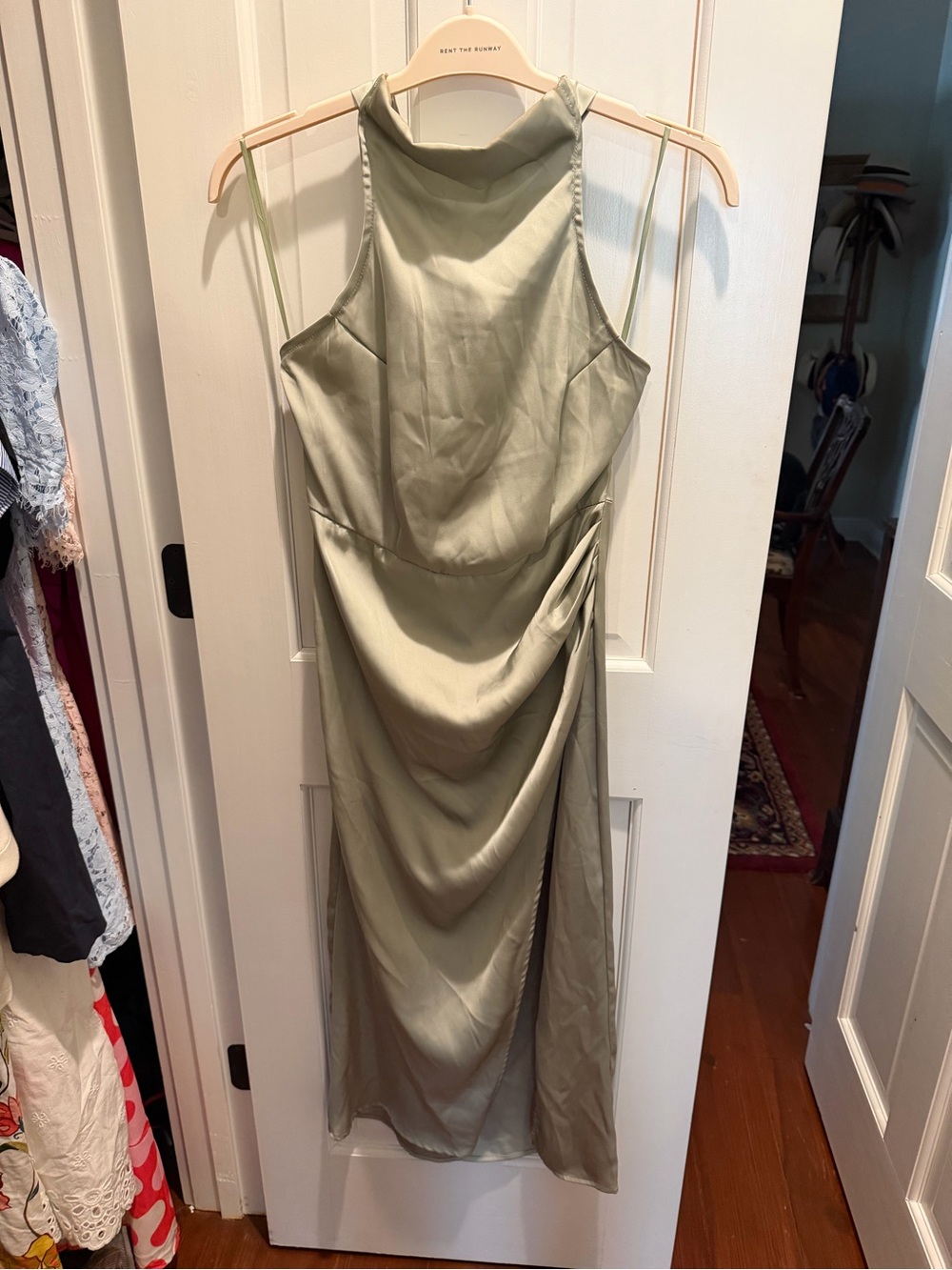 Hello Molly Sage Green Satin Halter Midi Dress